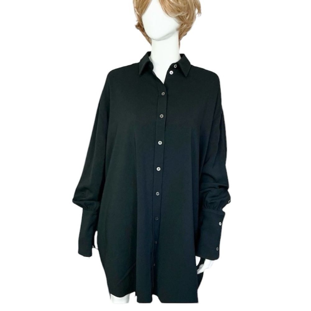 NEW Anine Bing Black Maxine Oversized Shirt Mini Dress Size S